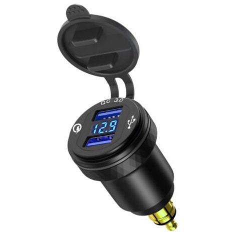 Adaptateur de charge rapide double USB Hella-AquaForge pour motos avec connecteur DIN en aluminium (1/5)