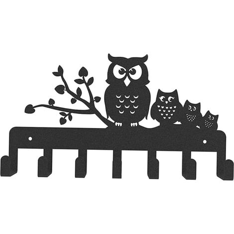 Porte-manteau mural en fer décor hibou, 20 cm, pour clés et vêtements - Porte-manteau mural en fer décor hibou, 20 cm, pour clés et vêtements (1/5)