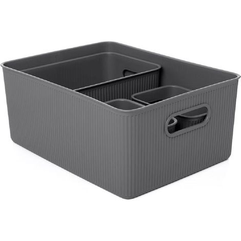 TATAY Set di 4 Cestino Portaoggetti Baobab (1 x 15L, 1 x 5L, 2 x 1,5L), in Polipropilene, Senza BPA, Grigio, (1/4)