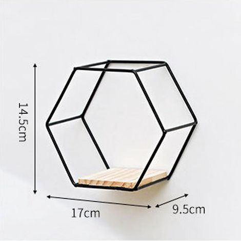 une Tagre Hexagonale, Support Suspendu 17cm 9,5cm 14,5cm, Support Flottant En Mtal Et Bois, Gestionnaire De Rangement Mural Pour Tagre De Cuisin (1/5)