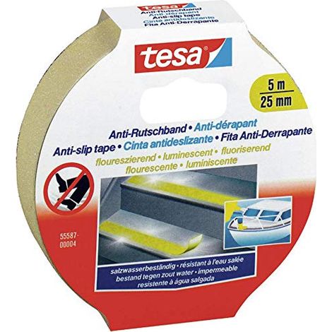 tesa, Nastro antiscivolo, fluorescente, Giallo (fluoreszierend), 5 m x 25 mm (1/2)