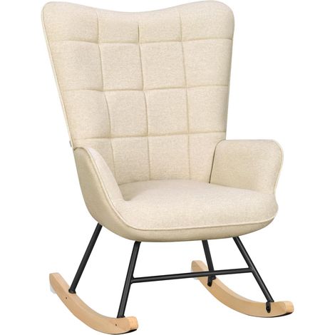 WOLTU Fauteuil à Bascule, Fauteuil à Oreilles Rembourré, Chaise Relaxante en Métal, 90x68x94cm, Beige