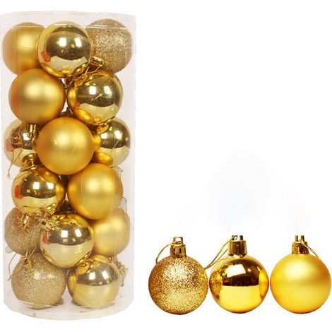 Boules de Noël, plastique, mini, petites, 24 pièces, or, décorations de Noël pour décorer les arbres de Noël, les cheminées, les couronnes de Noël, les portes (Or 4 cm 24 pièces) (1/5)