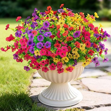 Lot de 16 fleurs artificielles - Plantes d'extérieur - Résistantes aux UV et aux intempéries - Décoration printemps-été - 35 cm - Idéales pour jardinières, vérandas, terrasses, jardins et intérieurs - (1/5)