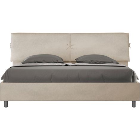 Letto matrimoniale king size senza rete imbottito 200x200 microfibra sabbia Mados