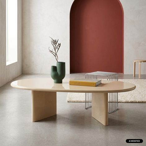 Table basse ovale finition glossy crème - Rumi