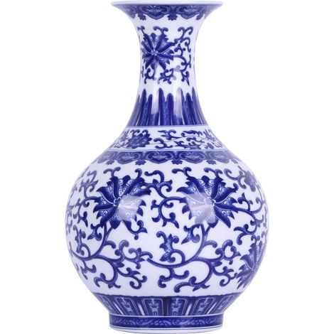 Vases soliflores traditionnels à corps fin en porcelaine bleue et blanche, vases en céramique chinoiserie peints à la main avec motif floral, vases légers à parois fines pour décoration d'intérieur (1/5)