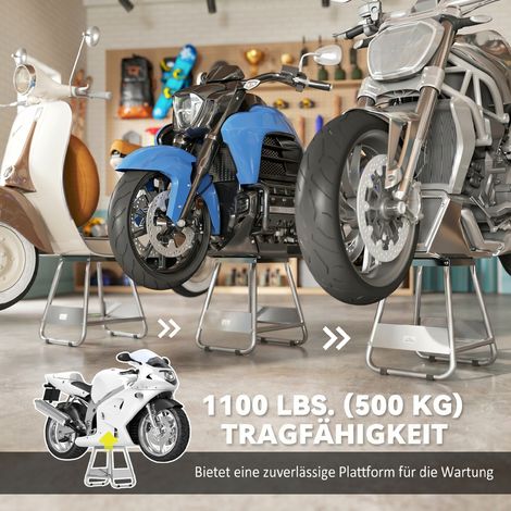 Support universel moto, porte-moto en acier gris, capacité jusqu'à 500 kg, béquille moto robuste. (1/5)