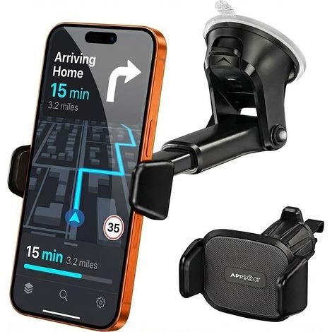 Support Téléphone Voiture - 3-en-1 Tableau de Bord Pare-Brise Grille d'Aération - Caméra Libre & Coques Épaisses - Réglable d'une Main 11-16cm pour iPhone 17/16/15 Pro Max Samsung - Anti-UV (1/5)
