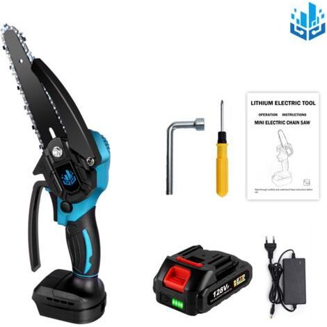 Seghetto a batteria, motosega elettrica portatile 1200W, mini sega a catena senza fili da 6 pollici per Makita 18V - Velocità regolabile per il taglio del legno - Blu con 1 batteria (1/5)