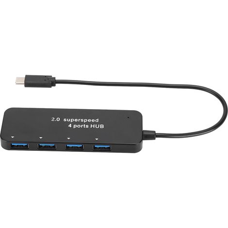 Adaptateur multiport USB 2.0 Type-C Superspeed à 4 ports avec alimentation externe et boîtier plastique