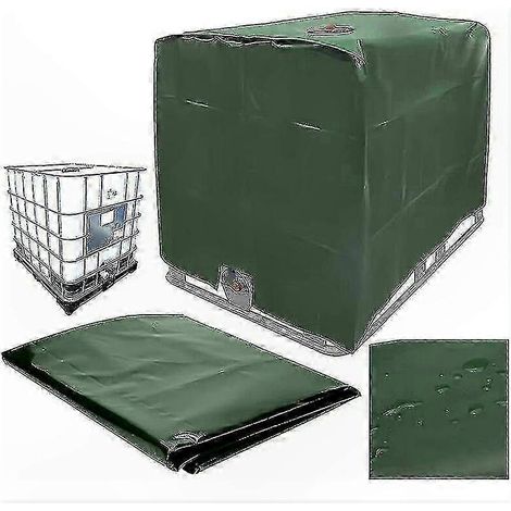 Housse de protection verte pour réservoirs d'eau de 1000 litres, résistante à la poussière, aux UV et à la pluie. Dimensions : 120 x 100 x 116 cm. (1/4)
