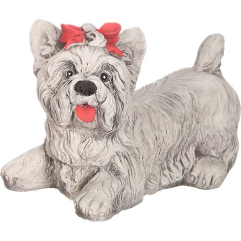 Escultura de perro Yorkshire Terrier gris, figura de perro de jardín de hormigón (1/5)