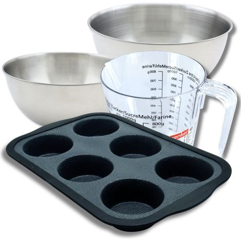 Set pâtisserie avec moule à 6 muffins silicone, 2 bols à mixer, verre mesureur et spatule Zenker (1/5)