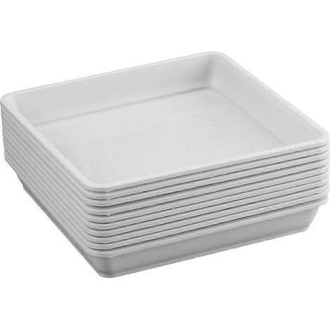 Lot de 10 plateaux en résine carrés en forme de tore, pour l'intérieur et l'extérieur du jardin, pour pots de fleurs en pot, avec arrosage décoratif (blanc)-18.50X18.50X2.50CM-White (1/3)