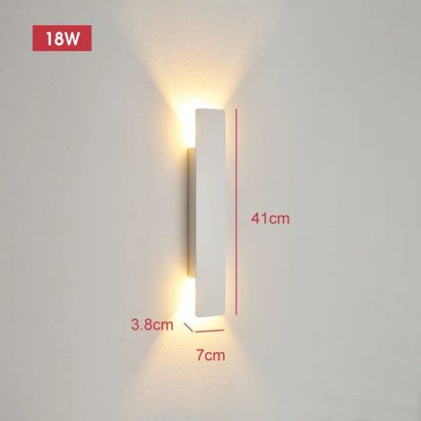 (Intérieur - Corps blanc 40 cm - 18 W) Applique murale extérieure étanche en aluminium, 18 W LED, noire, pour chambre ou extérieur. (1/5)