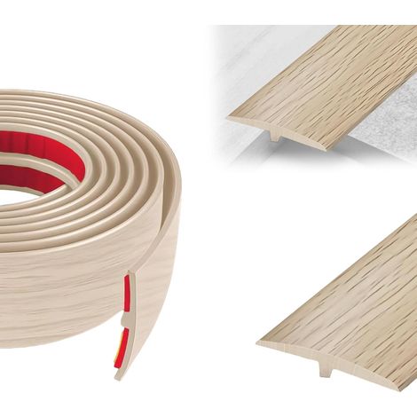 Barre De Seuil Adhésive Seuil de Porte en T Profilé de Transition Adhésif Sol 5 X 500 cm Aspect érable bande de transition PVC pour Planchers en Bois et Carrelages Découpable imperméable (1/5)