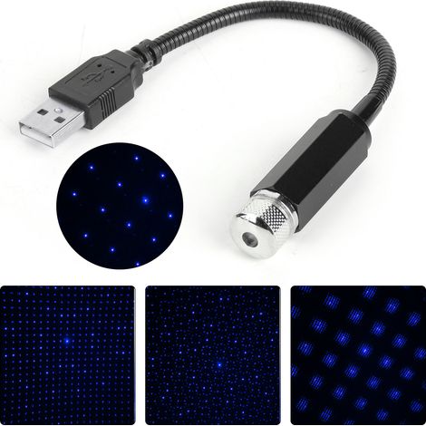 Projecteur d'ambiance romantique USB pour toit de voiture réglable avec ciel étoilé, lumière bleue et violette. Lampe décorative. (1/5)