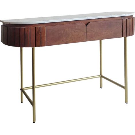Console en bois de manguier et marbre Sienne (1/5)