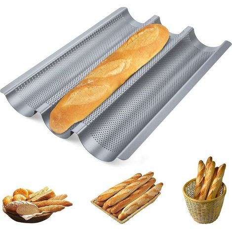Plaque à Baguettes - Plaque de Cuisson pour Pain Français Courbée avec Perforations - Pour Four jusqu'à 260 °C - Convient Tous Types de Fours - 1 Pièce