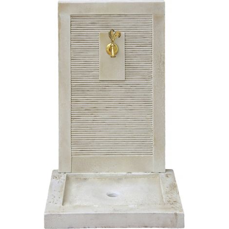 Habitat Et Jardin – Fontaine de jardin en pierre reconstituée beige – Dimensions 57 x 42 x 87 cm – Résistante aux intempéries – Robinet en laiton inclus