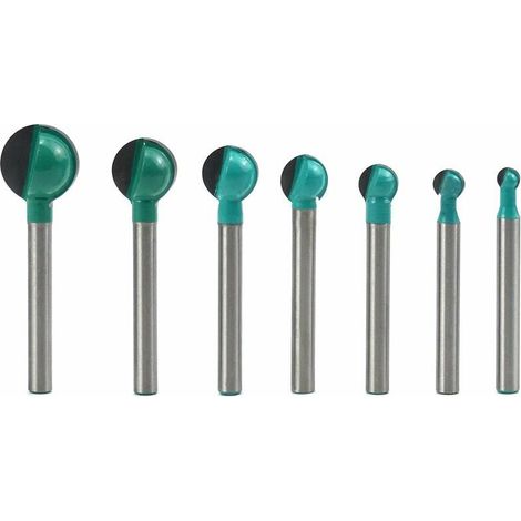 Fraise à Fond Rond Bois, 7PCS 6 mm Tige 6/8/10/12/14/16/19 mm Routeur Core Box Bits, Fraise à Rainurer pour Défonceuse Outil de Coupe Bit de Routeur