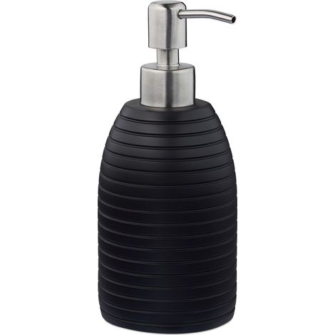 Relaxdays Dispenser di Sapone Manuale, 300ml, Portasapone Ricaricabile, Accessorio Bagno & Cucina, Poliresina, Nero (1/5)