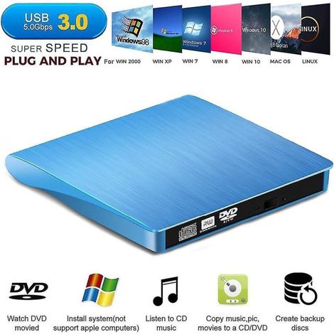 Lecteur CD/DVD externe USB 3.0 bleu (1/5)