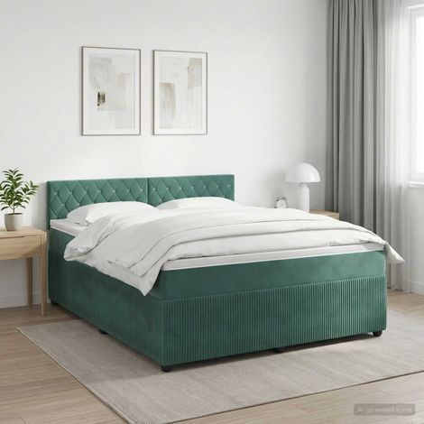 vidaXL Lit boxspring avec matelas Vert foncé 140 x 200 cm Velours (1/5)