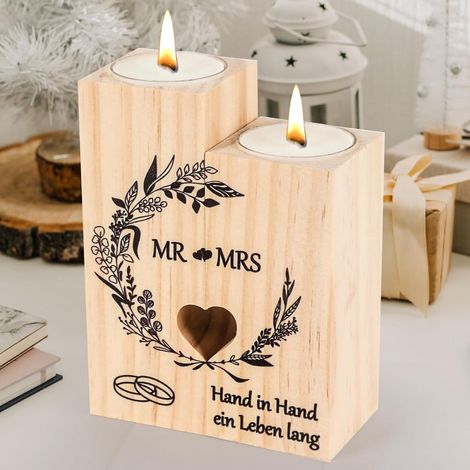 Hochzeitsgeschenk Holz Kerzenständer Mr und Mrs Deko Paare (1/5)