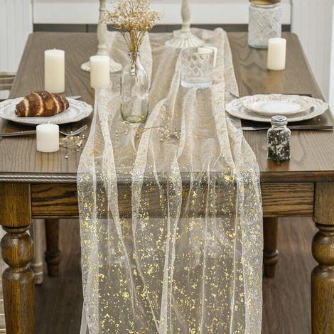 New best selling gilded mesh birthday table runner party European wedding party table decoration tulle tablecloth. (1/5)