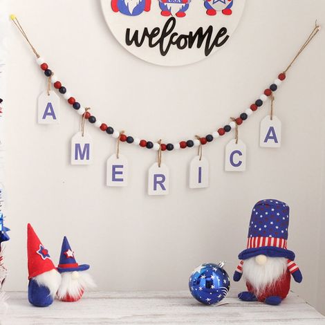 Guirlande En Bois - Guirlande De Perles Patriotique - Pour Décoration 4 Juillet - 60 Cm - 1 Pièce (1/5)