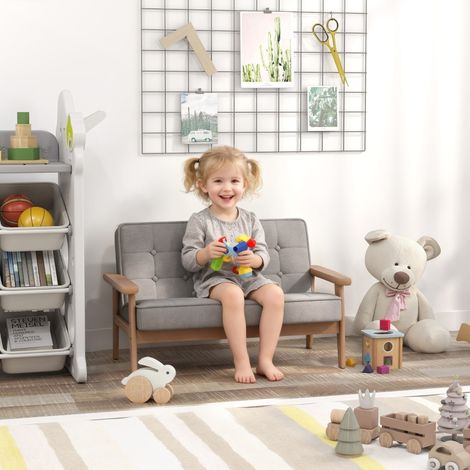 Fauteuil enfant, canapé pour enfants avec structure en bois, revêtement velours rembourré, gris, pour âges 3 à 15 ans (1/5)