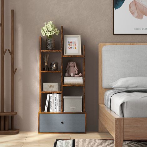 Bibliothèque Industrielle à 7 Niveaux avec Tiroir en Tissu Étagère de Rangement avec Dispositif Anti-basculement Marron Maison Chic (1/4)