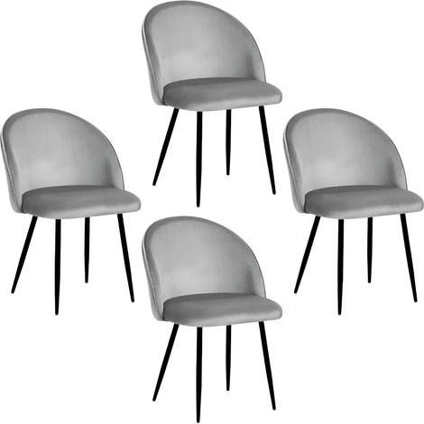 Set 4 Sedie in Velluto Grigio 47x57x78 cm Gambe in Metallo Nero