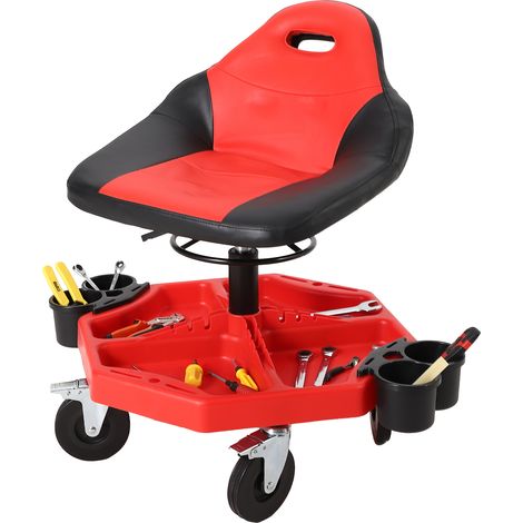 Tabouret roulant d’atelier pour mécanicien – Hauteur réglable 48-61 cm – Siège ergonomique rembourré – Plateau à outils magnétique – Roues pivotantes verrouillables 5" – Capacité 136 kg – Idéal garage (1/5)