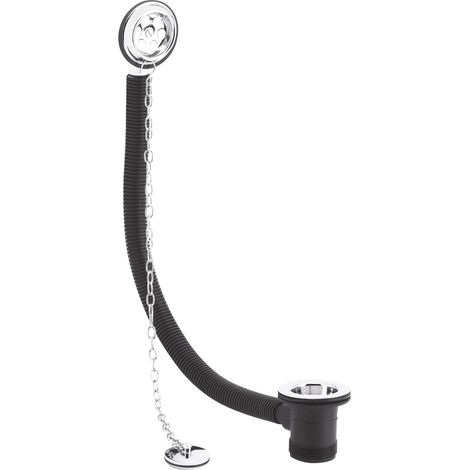 Round Bath Waste with Overflow, Brass Plug & Link Chain for Baths up to 20mm Thick - Chrome