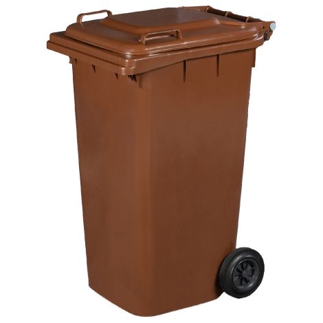 Poubelle en plastique marron 240 lt avec couvercle a' deux roues cm 72x58x106h bac de recyclage