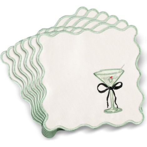 waschbare Martini-Cocktailservietten aus Polyester-Satin, 15 x 15 cm, mit Muschelstickerei, für Partydekorationen, Geschenk für Junggesellen-/Junggesellinnenabschiede (Weiß)