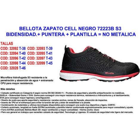 Bellota Shoe Cell 72223B-N 40 S3 Bidens mit Spitze und nichtmetallischer Einlegesohle