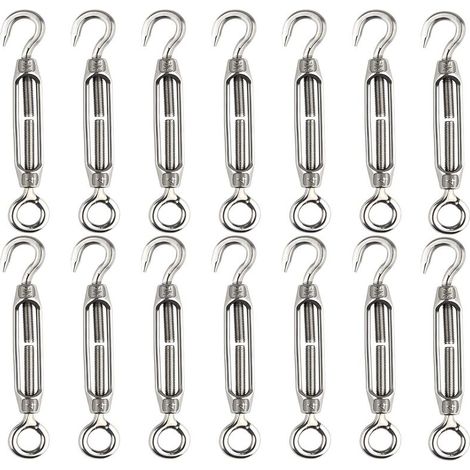 14 pièces tendeur de fil de tendeur M4 crochet et oeil tendeur de tendeur 304 tendeurs en acier inoxydable Tension de corde robuste (1/5)