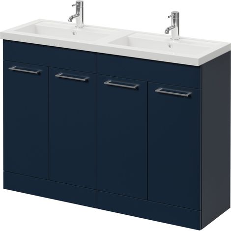 Napoli 390 Deep Blue 1200mm 4 Door Vanity Unit with Double Lucia Basins - 1200mm - Chrome 160mm Handle