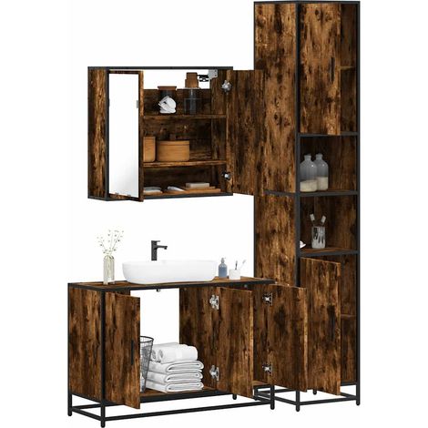 Set de muebles baño 3 pzas madera contrachapada roble ahumado vidaXL (1/5)