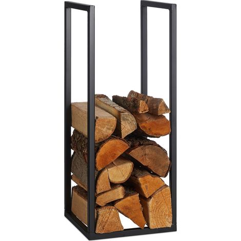Relaxdays Kaminholzregal, Metall, HBT: 75x30x30 cm, Brennholzregal innen, für Feuerholz, Stapelholz, Brennholz, schwarz