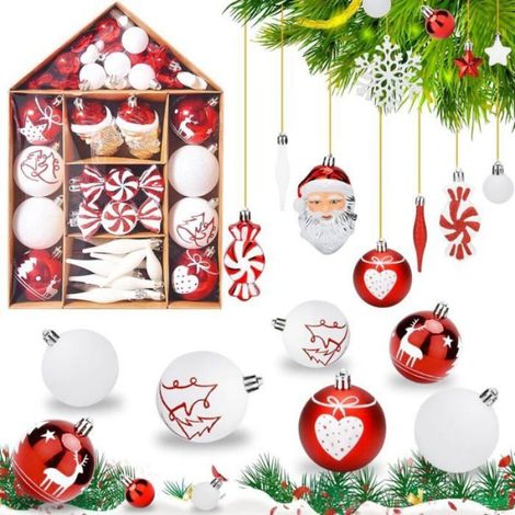 Boule De Noel - Rouge Et Blanc - Lot De 70 Unites - Pour Arbre De Noel Mariage Decoration Interieure (1/3)