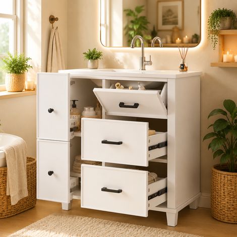 Meuble blanc 76.5x47x83.5 cm - grand espace de rangement design élégant (1/5)
