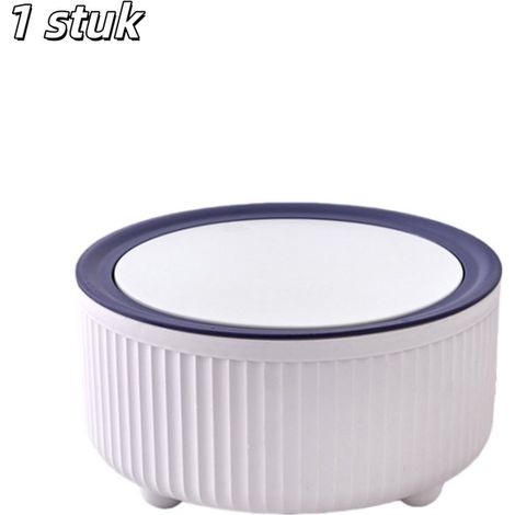 pièce - Poubelle - Poubelle de table - Couvercle Push-to-open - Poubelle minimaliste - Convient pour les tables basses et les bureaux - Rond - Blauw et blanc (1/5)