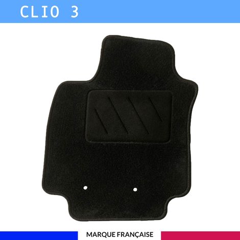 Tapis de sol voiture - Sur mesure pour Renault CLIO 3 (09/2005-08/2012) - Antidérapant : Clips de fixations et scratch - Tapis de sol conducteur - Moquette - Noir