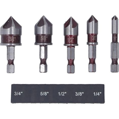 Senkbohrer-Set 1/4 3/8 1/2 5/8 3/4 Zoll 5 Schneiden 1/4 Zoll Sechskantschaft für Holzbohrmaschinen Teile A