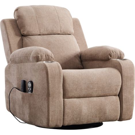 Fauteuil de massage électrique pivotant à 360° avec fonction chaleur, dossier et repose-pieds réglables, coloris taupe (1/5)
